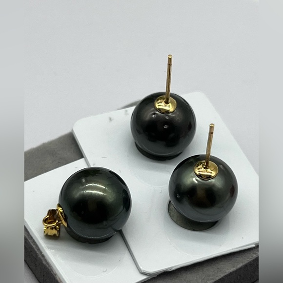 12.8mm South Sea Pearl Tahitian Blk Stud Earrings  with 13.2mm Pendant  … - Picture 14 of 15